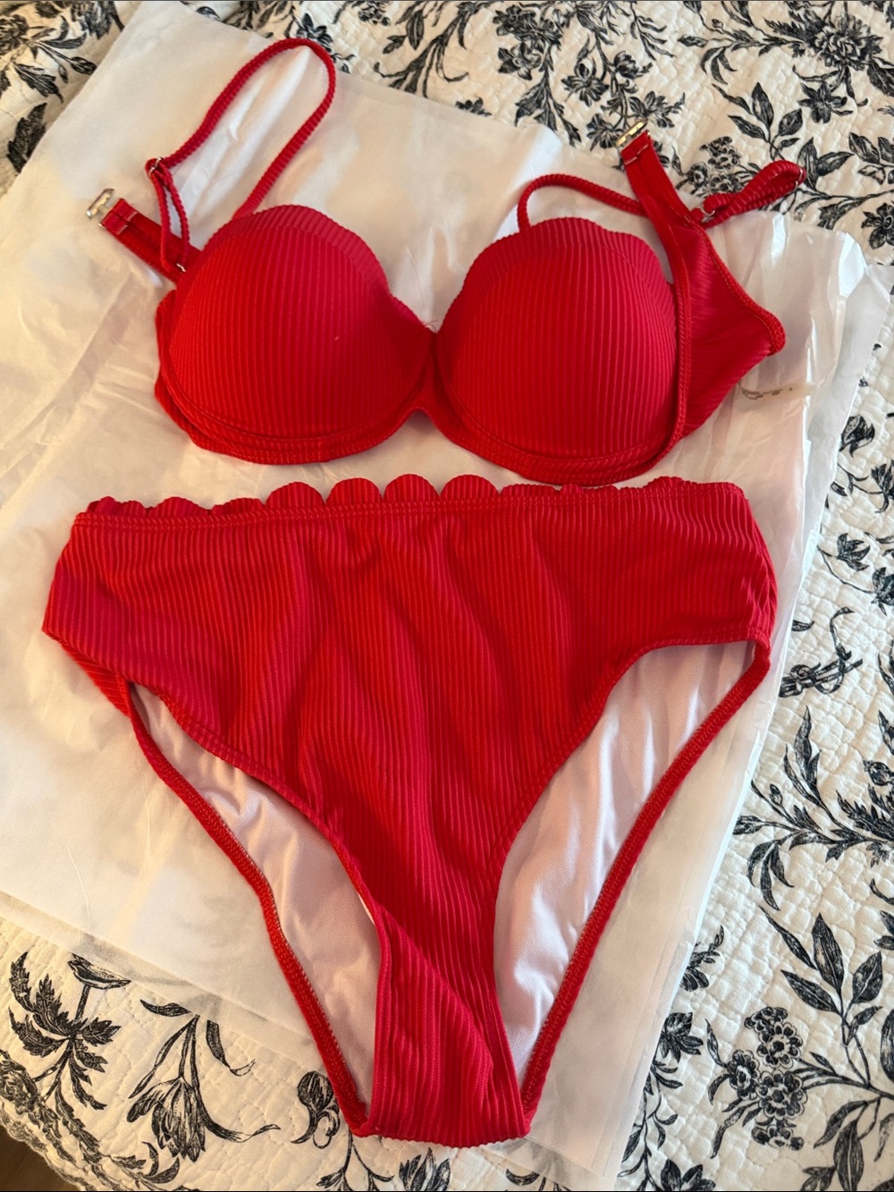 SHEIN Red Ribbed Push-Up Bikini Set